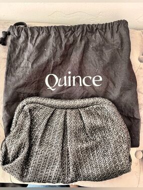 Quince Soft Knit Raffia Clutch in Black